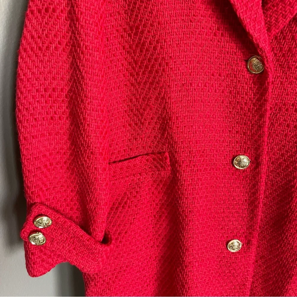 Zara Textured Tweed Coat Gold Buttons Oversized Jacket Red BLOGGER FAVORITE